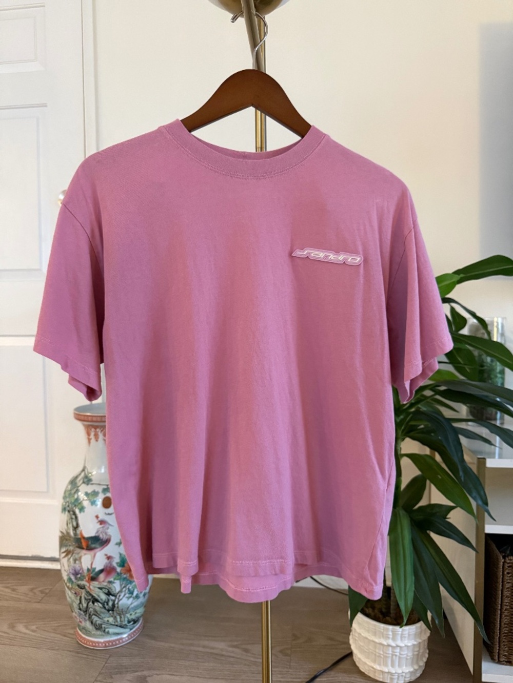 Sandro Paris Rubber Logo T-Shirt | Mauve Pink | Small